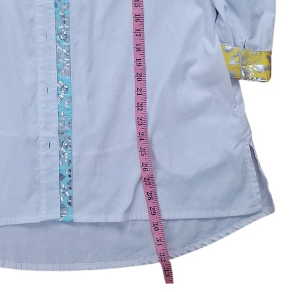 Berek White Whimsical Artsy Tunic Dragonfly Embellished Button Front Shirt Sz L - Picture 7 of 11